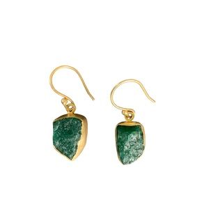 Green Raw Gemstone 925 Sterling Silver Gold Plated Earrings